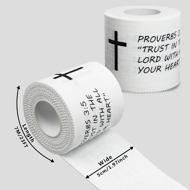 Eaureum 2Pcs Christian Athletic Tape 2IN X 23FT Cotton Zinc Oxied White Sports Tape for Sports, Cross Athletic Wrist Tape for Tennis, Religious Bible Verse Athlete Tape Christian Gifts for Men Women - Image 2